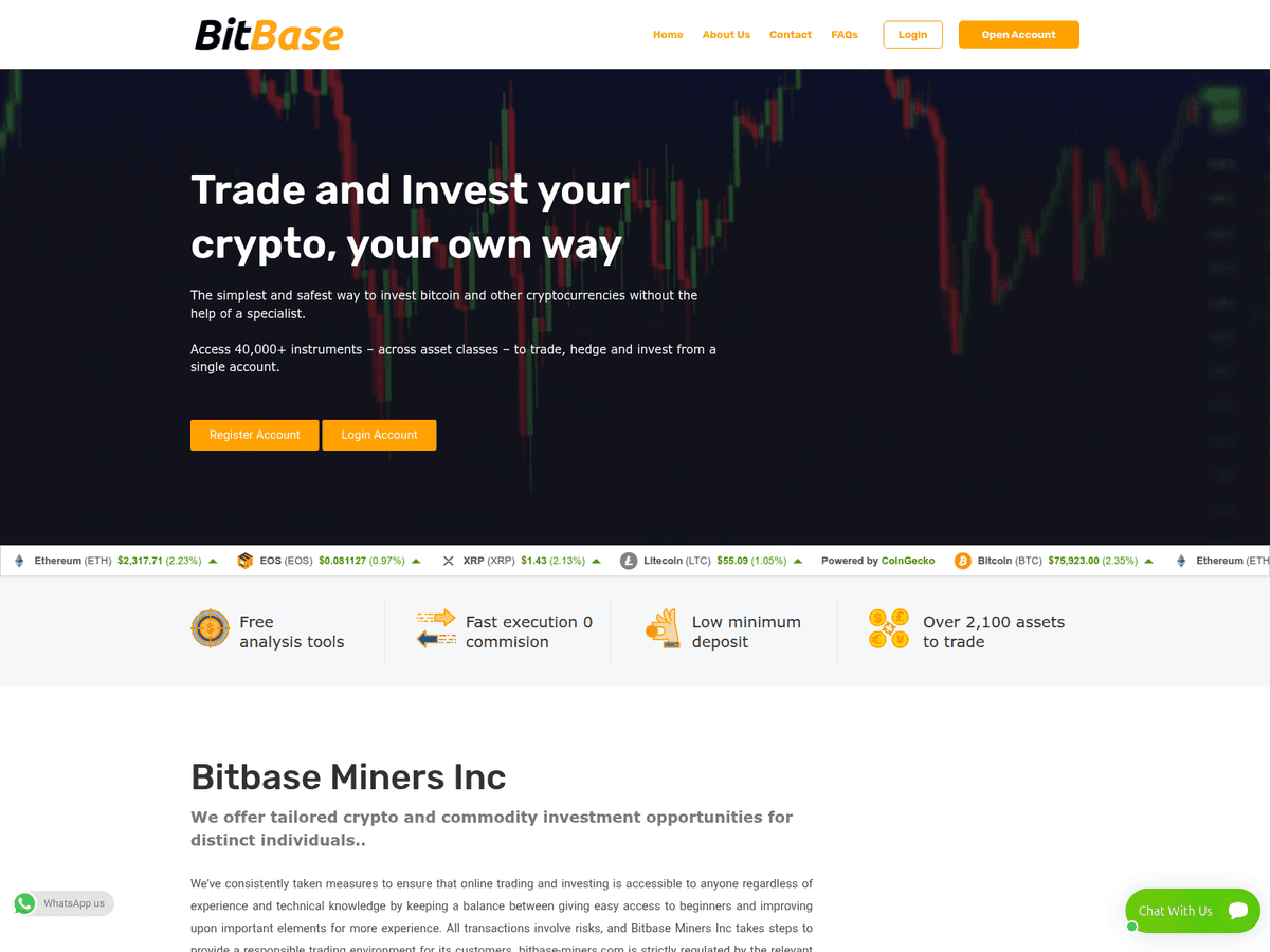 Screenshot der Webseite Bitbase Miners (bitbase-miners.com)