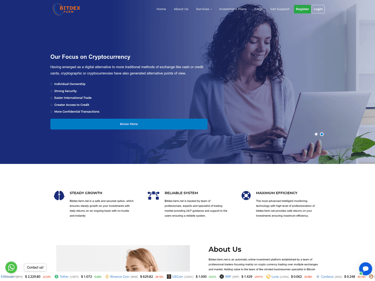 Screenshot der Webseite Bitdex Farm (bitdex-farm.net)