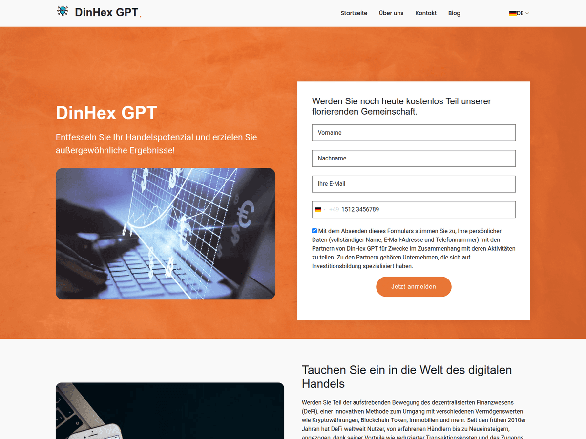 Screenshot der Webseite Din Hexgpt (din-hexgpt.com)