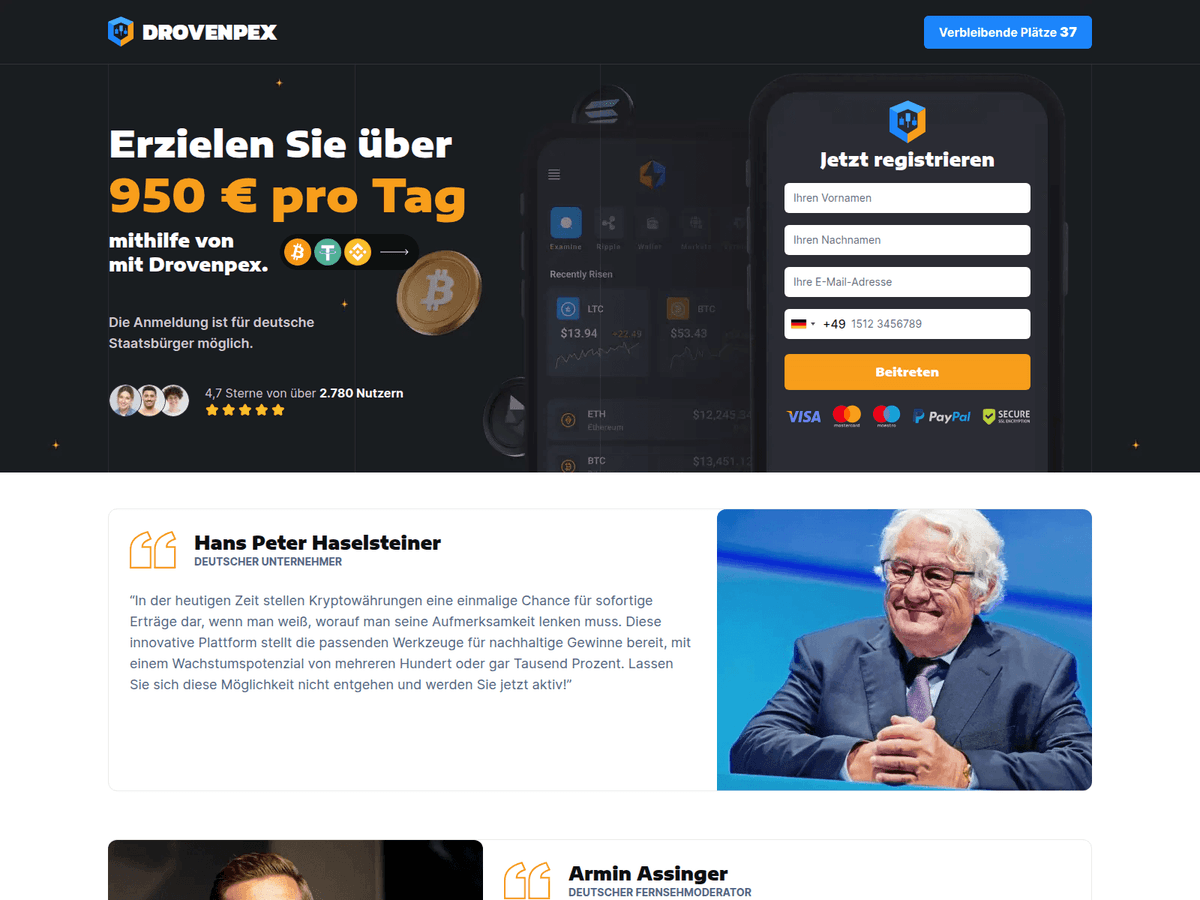 Screenshot der Webseite Drovenpex (drovenpex.com)