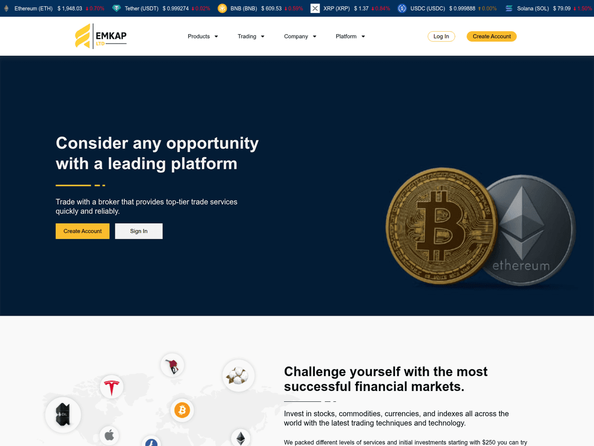 Screenshot der Webseite Emkapltd (emkapltd.com)