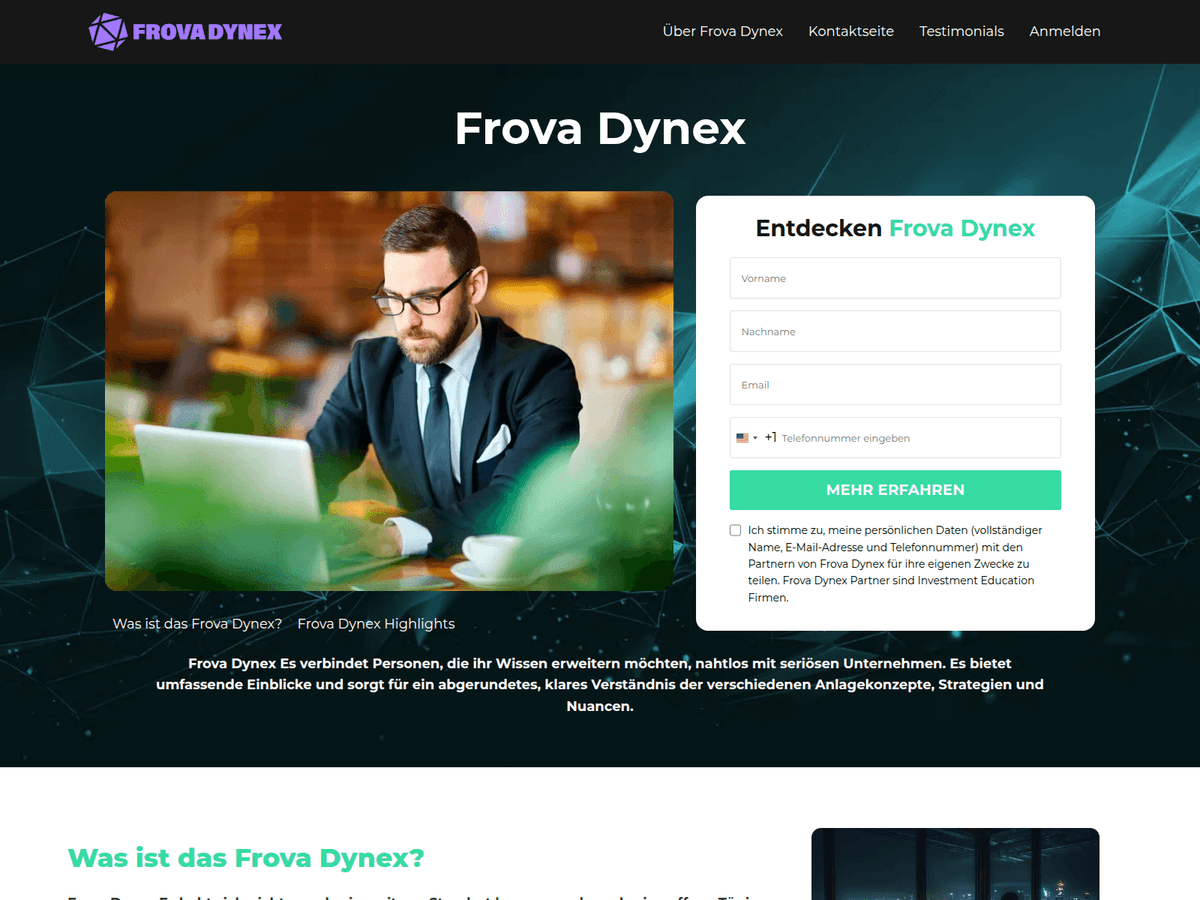 Screenshot der Webseite Frovadynex (frovadynex.com)