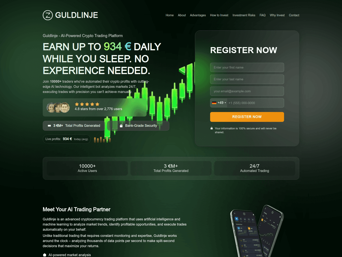 Screenshot der Webseite Guldlinje (guldlinje.com)