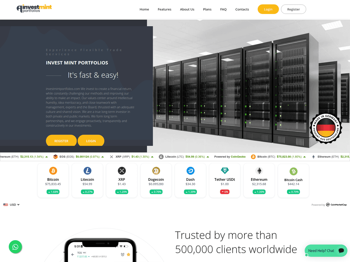 Screenshot der Webseite Investmintportfolios (investmintportfolios.com)