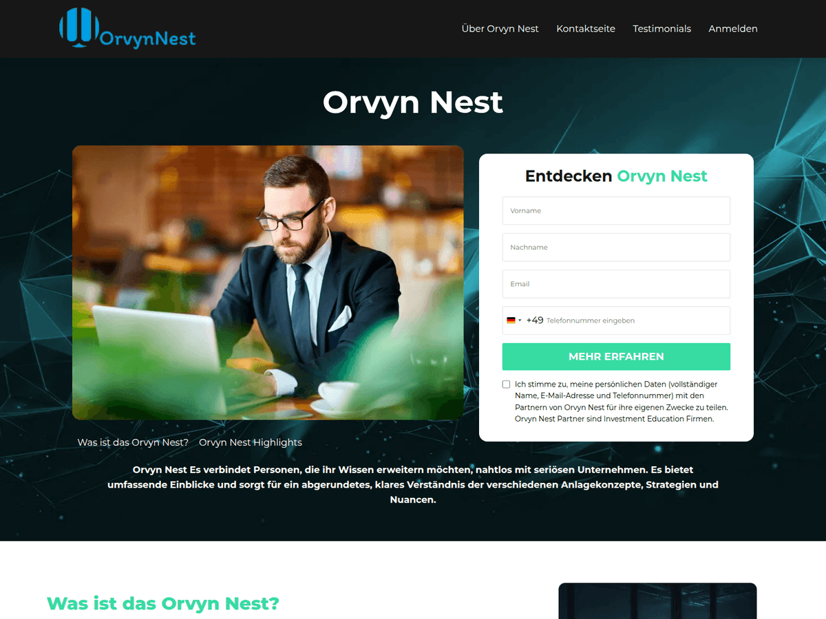 Screenshot der Webseite Orvynnest (orvynnest.com)