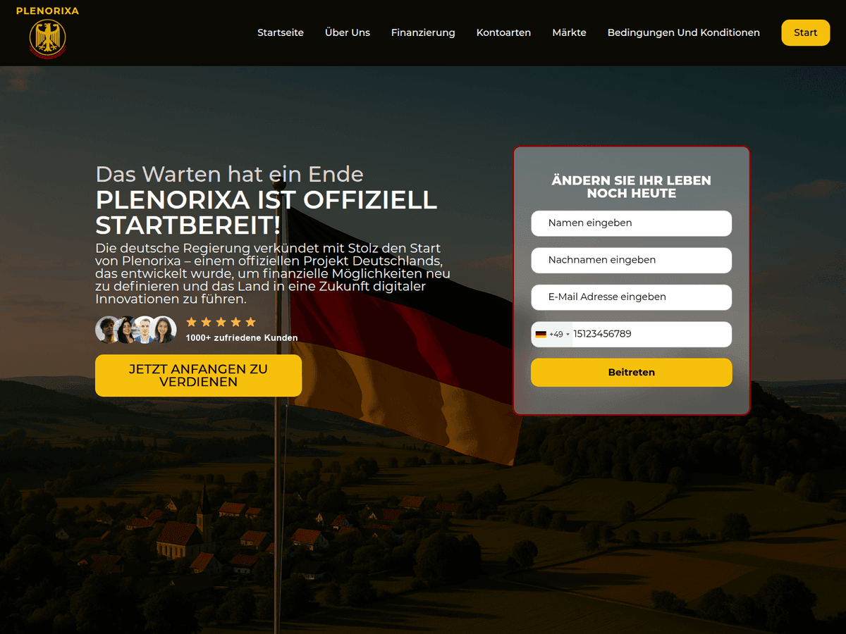 Screenshot der Webseite Plenorixa (plenorixa.com)