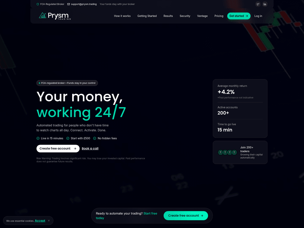 Screenshot der Webseite Prysmtrading (prysmtrading.com)
