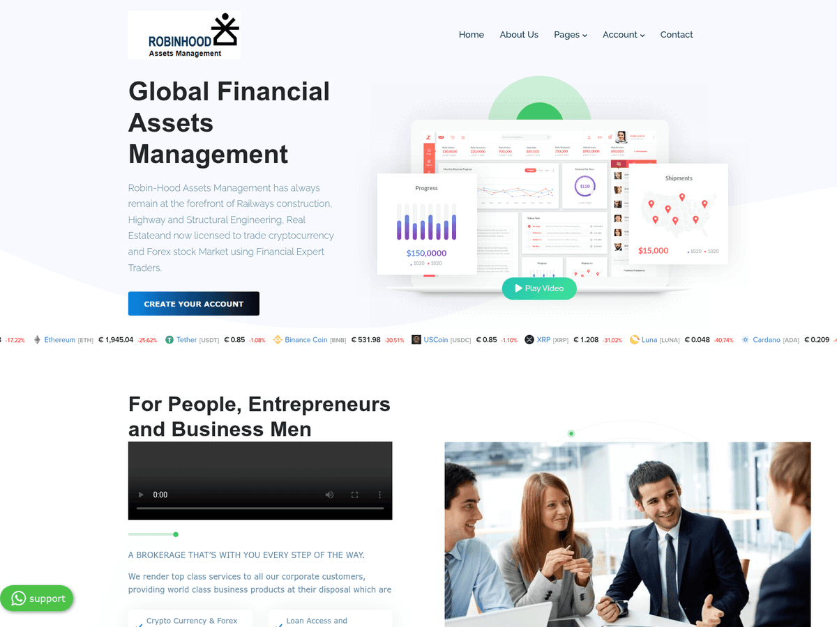 Screenshot der Webseite Robinshoodassetsmgt (robinshoodassetsmgt.com)