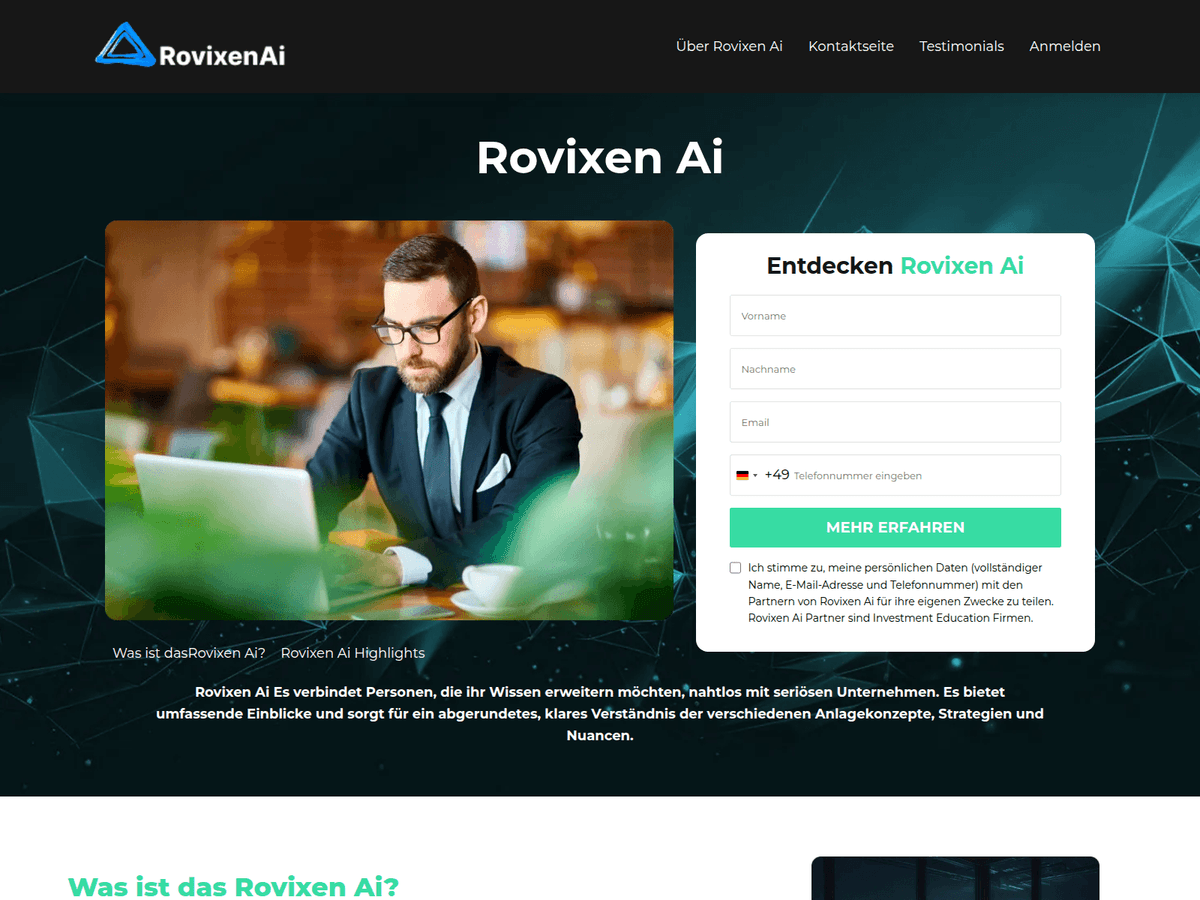 Screenshot der Webseite Rovixenai (rovixenai.com)