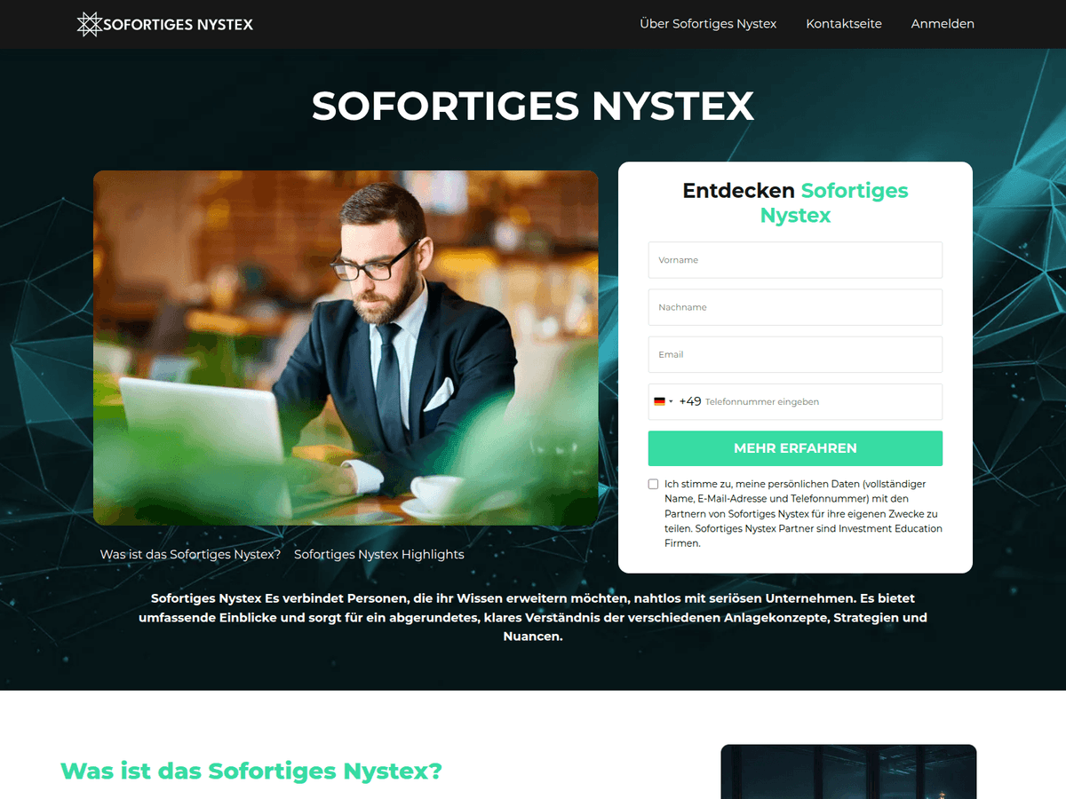 Screenshot der Webseite Sofortigesnystex (sofortigesnystex.com)