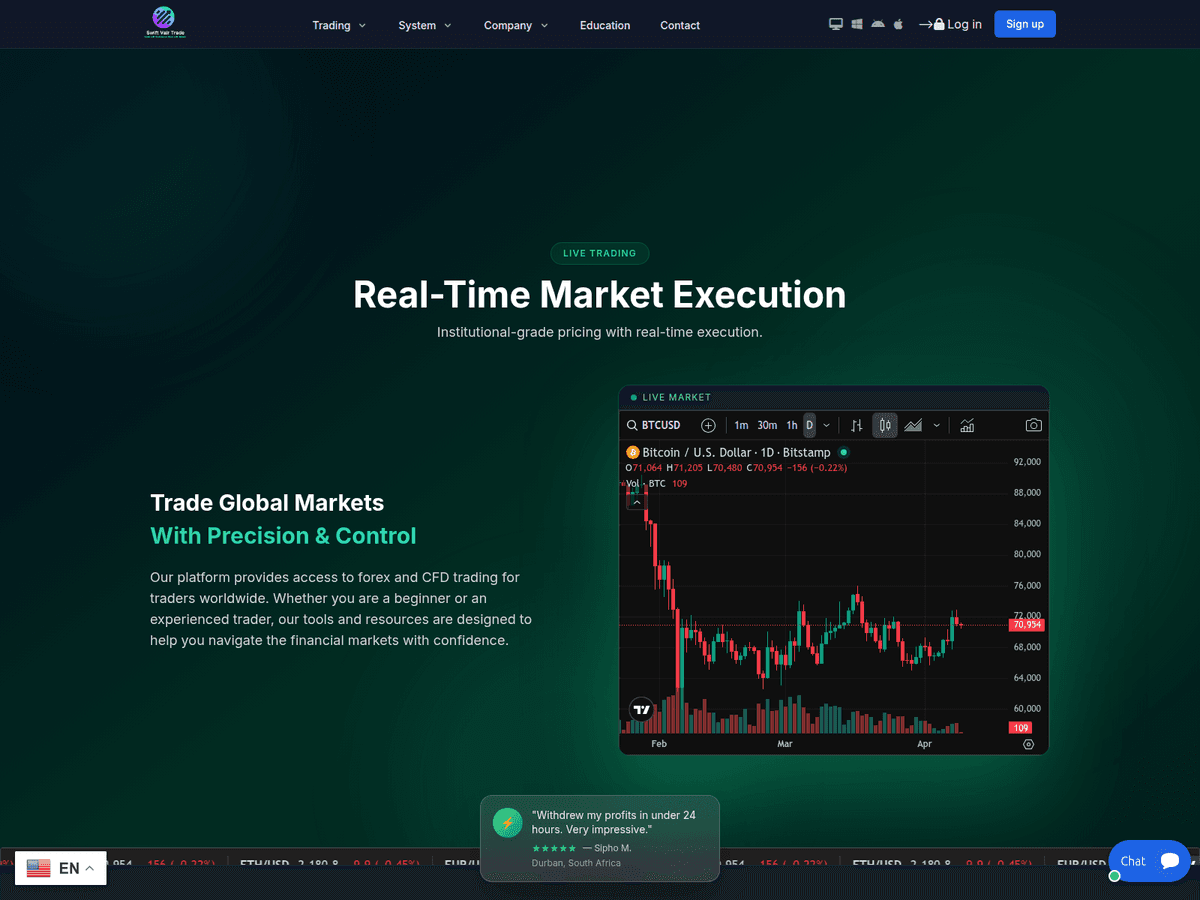 Screenshot der Webseite Swiftvalrtrade (swiftvalrtrade.com)