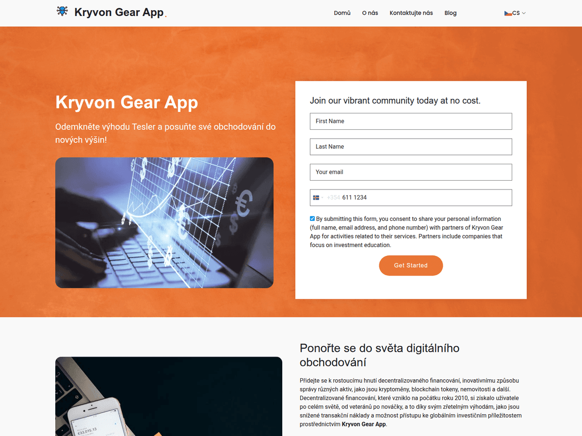 Screenshot der Webseite The Kryvongearapp (the-kryvongearapp.org)