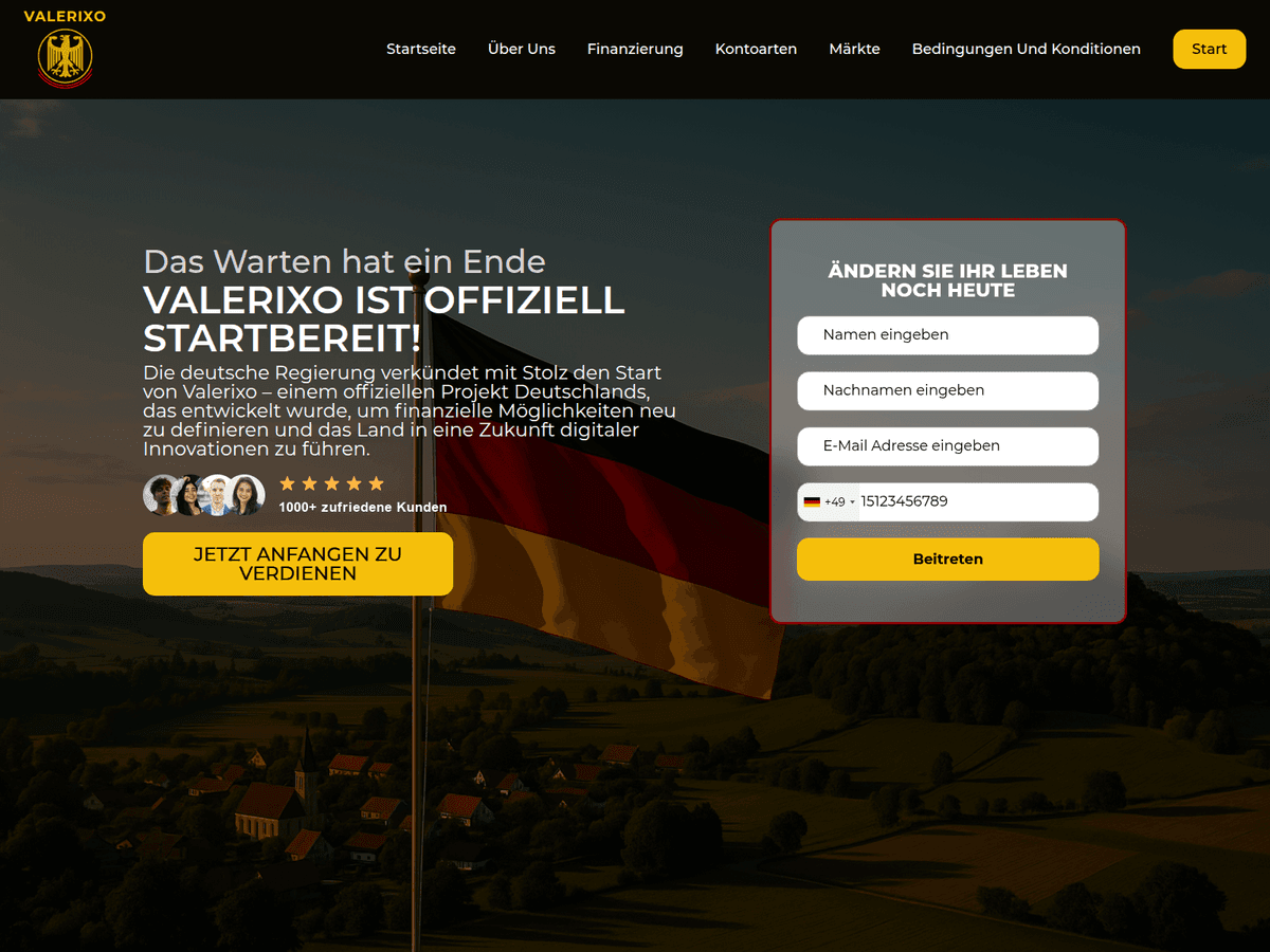 Screenshot der Webseite Valerixo (valerixo.com)