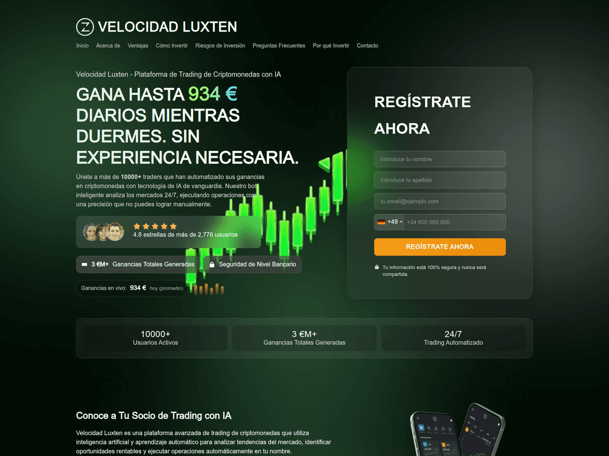 Screenshot der Webseite Velocidadluxtentrade (velocidadluxtentrade.com)