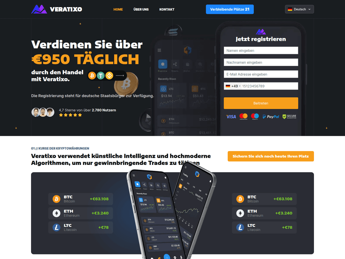 Screenshot der Webseite Veratixo (veratixo.com)