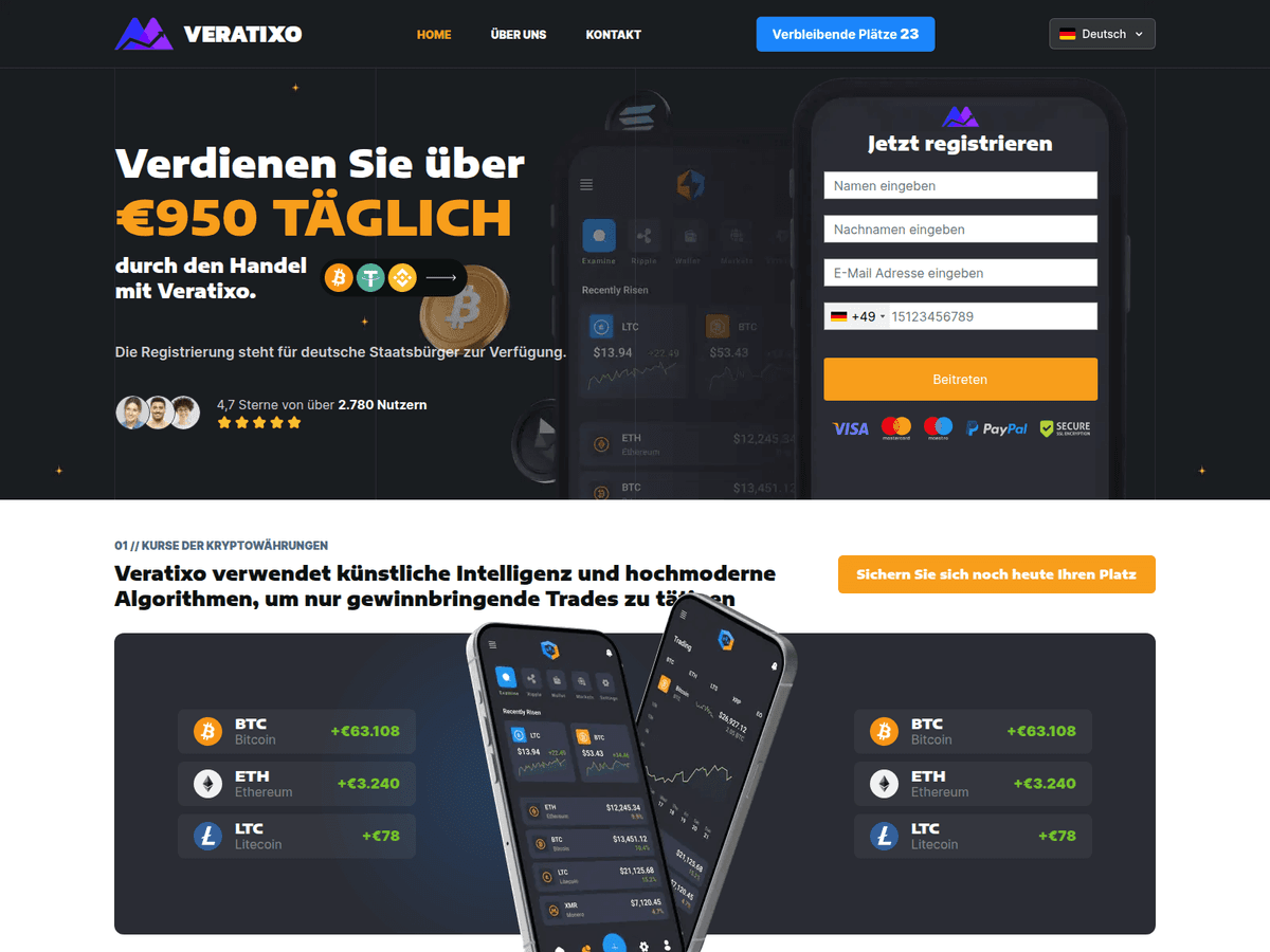 Screenshot der Webseite Veratixo Pro (veratixo-pro.com)