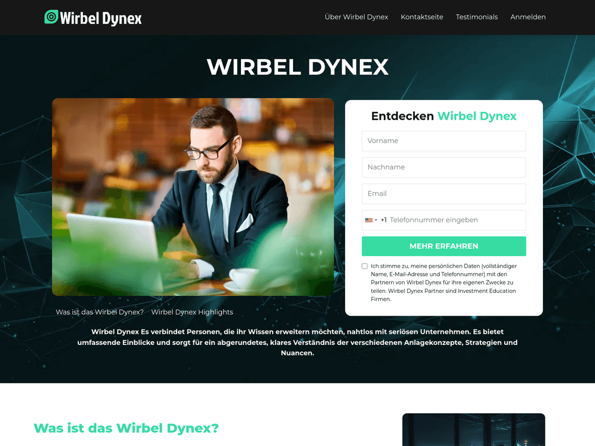 Screenshot der Webseite Wirbeldynex (wirbeldynex.com)
