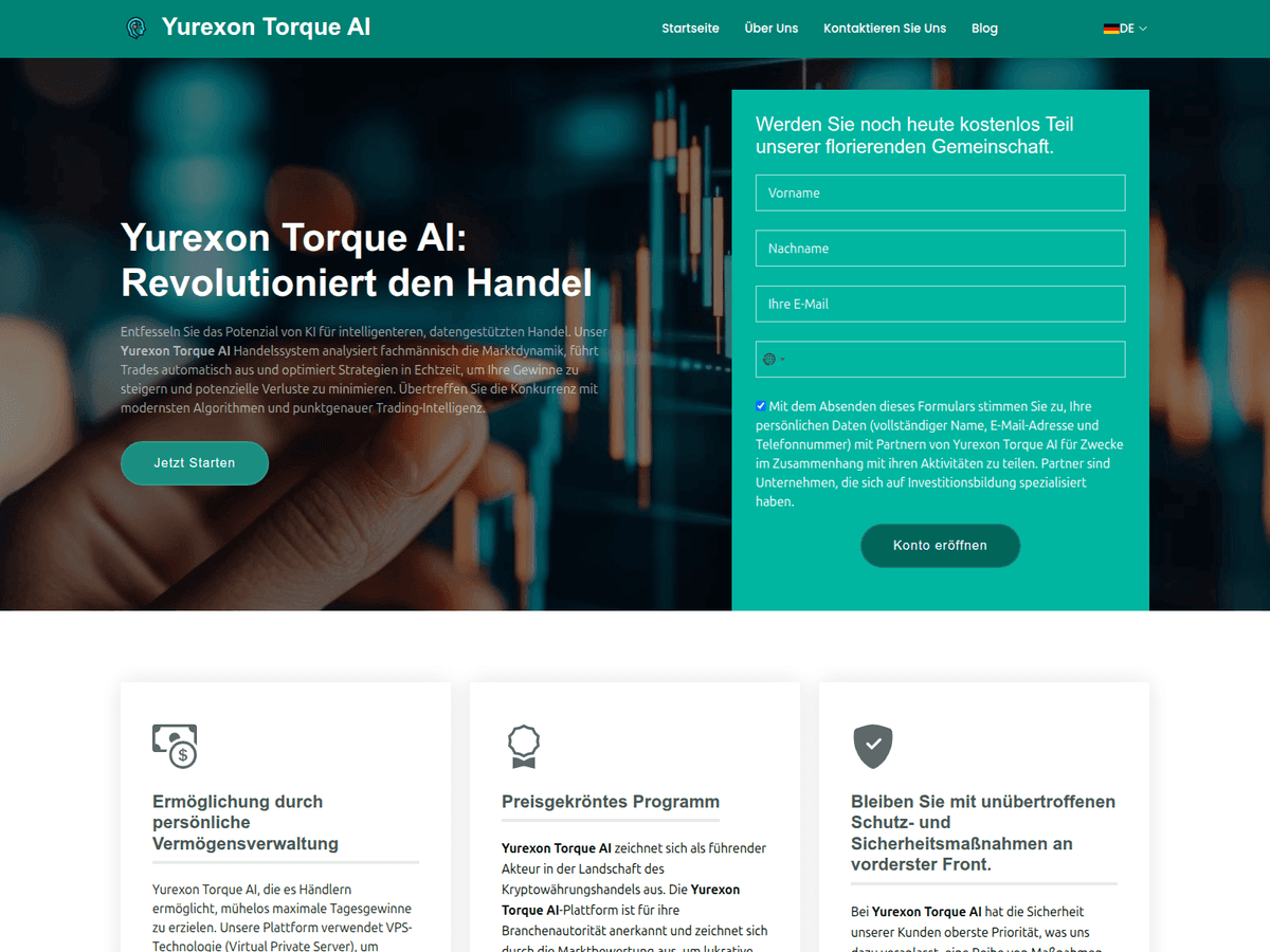 Screenshot der Webseite Yurexon Torqueai (yurexon-torqueai.org)