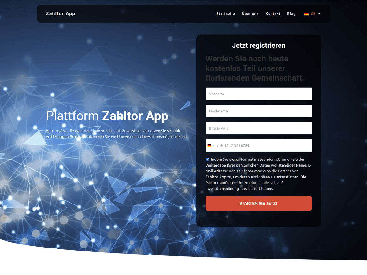 Screenshot der Webseite Zahltor App (zahltor-app.net)