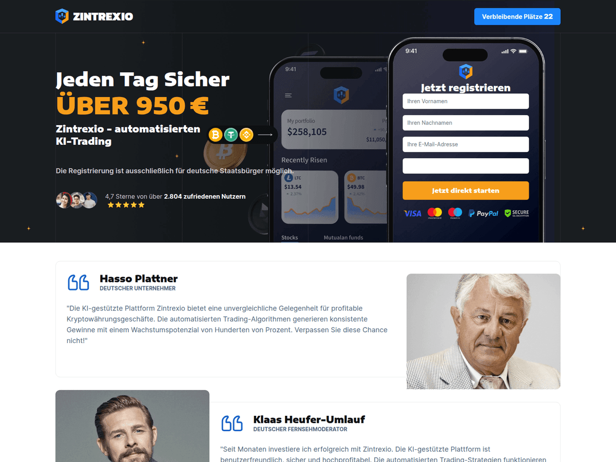 Screenshot der Webseite Zintrexio Invest (zintrexio-invest.com)