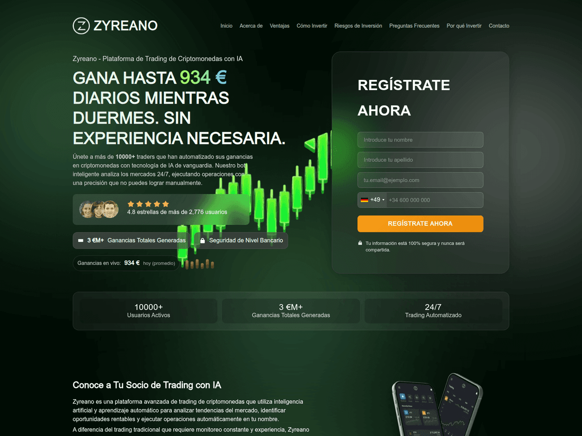Screenshot der Webseite Zyreanotrade (zyreanotrade.com)