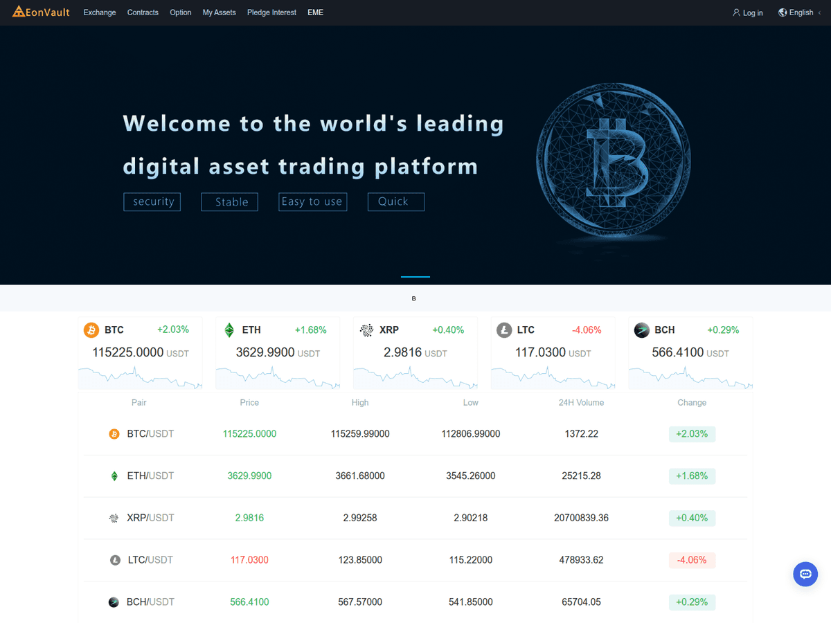 Screenshot der Webseite Eon Vault (eon-vault.com)