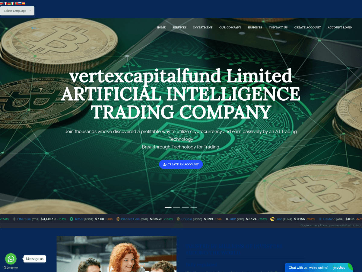 Screenshot der Webseite Vertexcapitalfund (vertexcapitalfund.org)