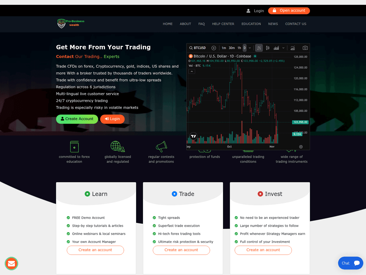 Screenshot der Webseite Probusinesswealth (probusinesswealth.com)