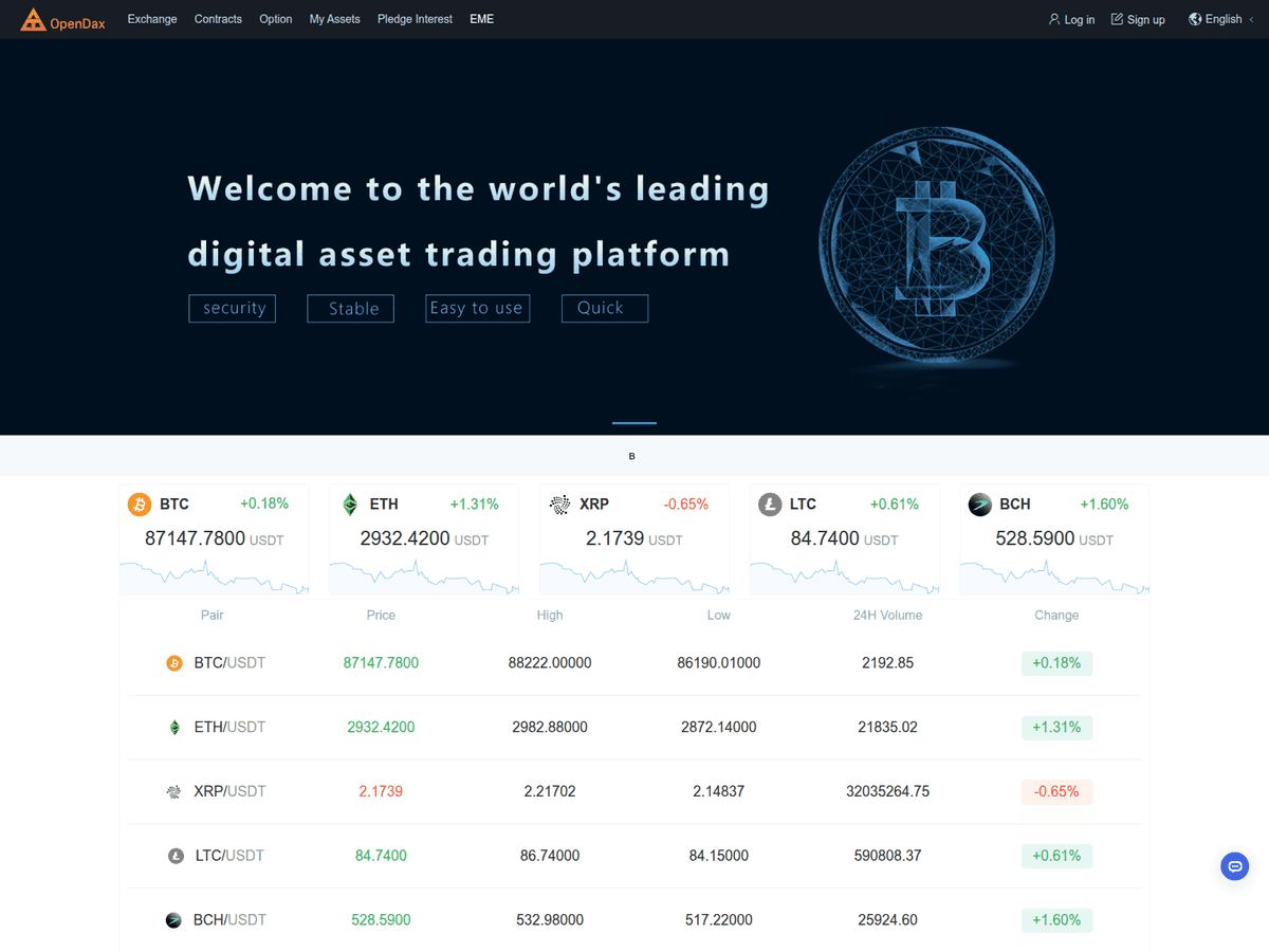 Screenshot der Webseite Opendax Web (opendax-web.com)