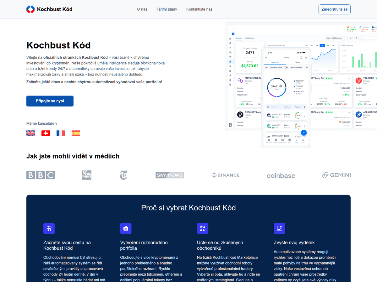 Screenshot der Webseite Kochbustkod (kochbustkod.cz)