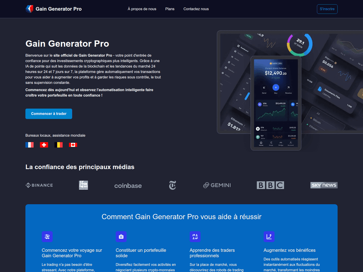 Screenshot der Webseite Gaingeneratorpro (gaingeneratorpro.fr)