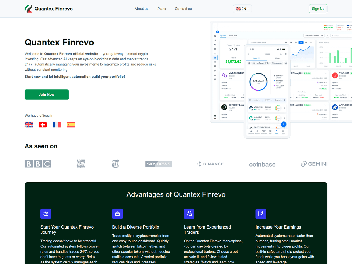 Screenshot der Webseite Quantexfinrevo (quantexfinrevo.com)