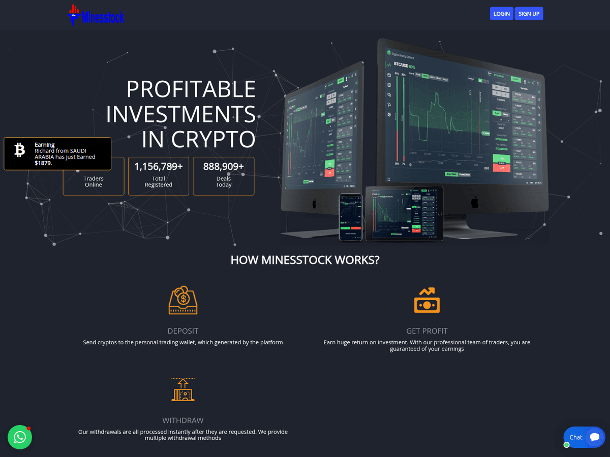 Screenshot der Webseite Minesstock (minesstock.com)