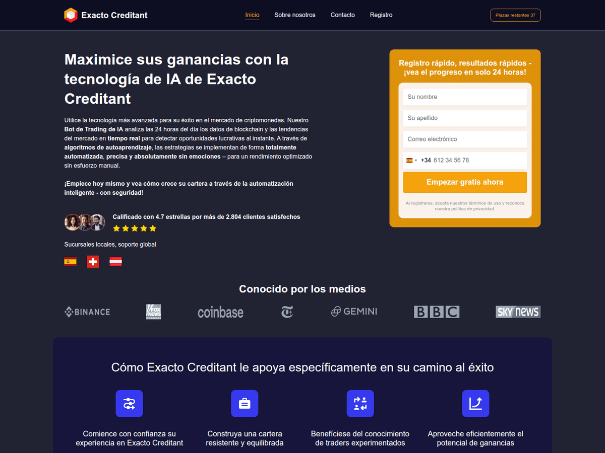 Screenshot der Webseite Exacto Creditant (exacto-creditant.es)