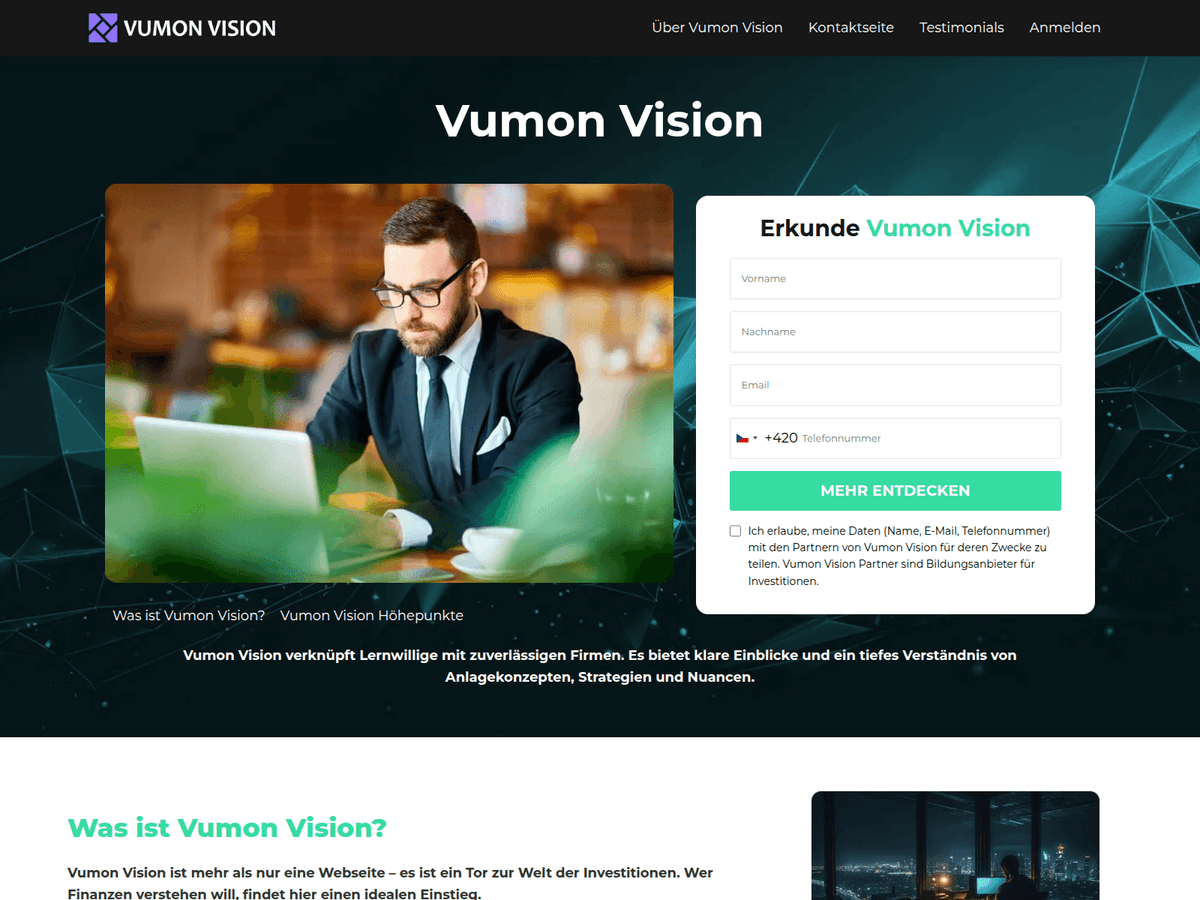 Screenshot der Webseite Vumonvision (vumonvision.com)