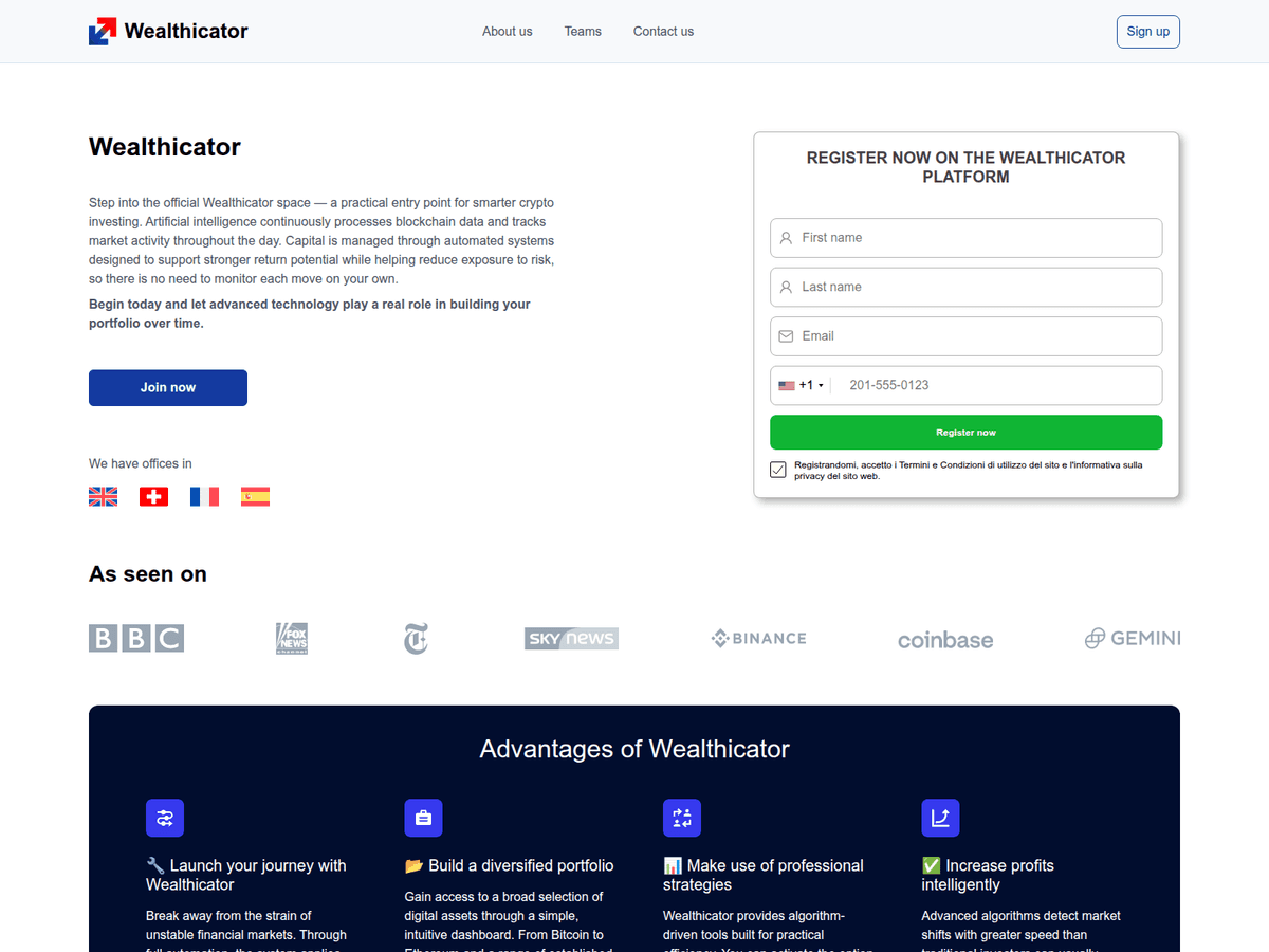 Screenshot der Webseite Wealthicator (wealthicator.app)