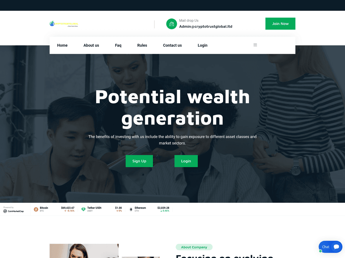 Screenshot der Webseite Cryptotrustglobal (cryptotrustglobal.ltd)