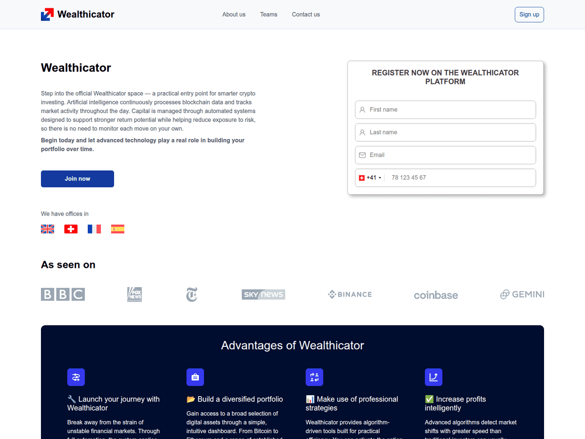 Screenshot der Webseite Wealthicator (wealthicator.top)