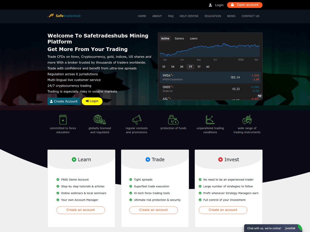 Screenshot der Webseite Safetradeshubs (safetradeshubs.com)
