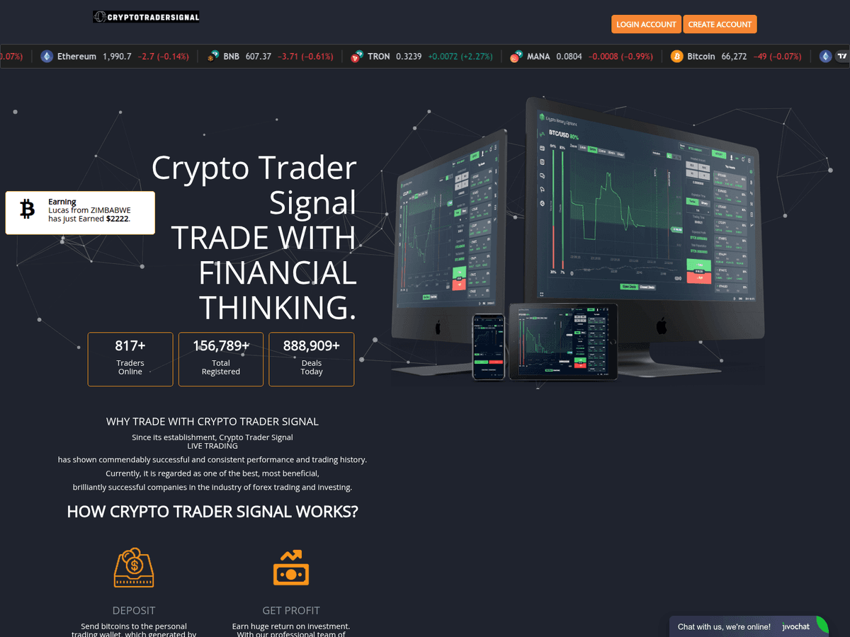 Screenshot der Webseite Cryptotradersignal (cryptotradersignal.com)