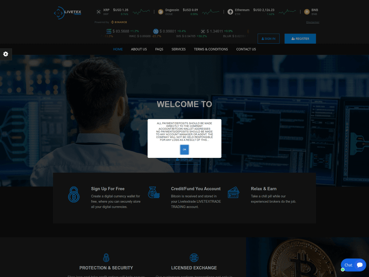 Screenshot der Webseite Livetextrade (livetextrade.com)