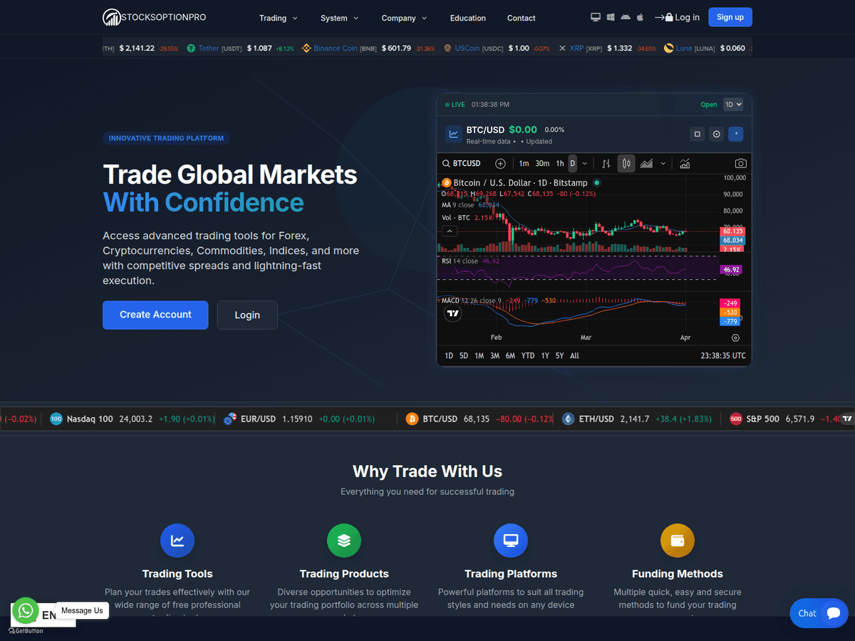 Screenshot der Webseite Indianstocksbrokerage (stocksoptionpro.com.indianstocksbrokerage.click)