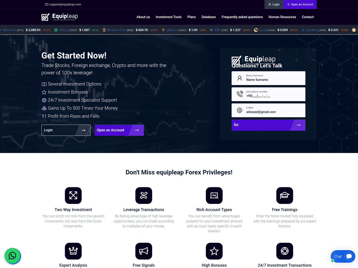 Screenshot der Webseite Equipleap (equipleap.com)