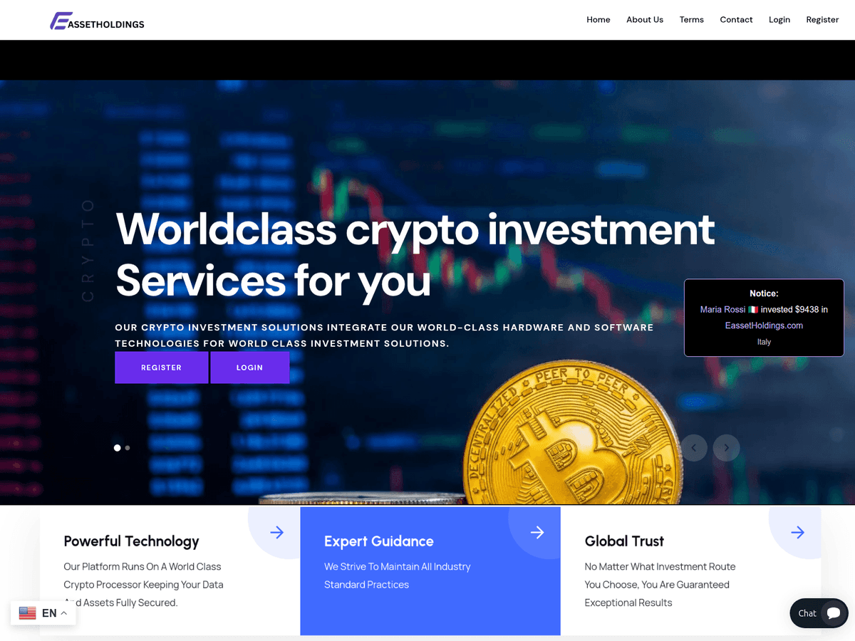 Screenshot der Webseite Eassetholdings (eassetholdings.com)