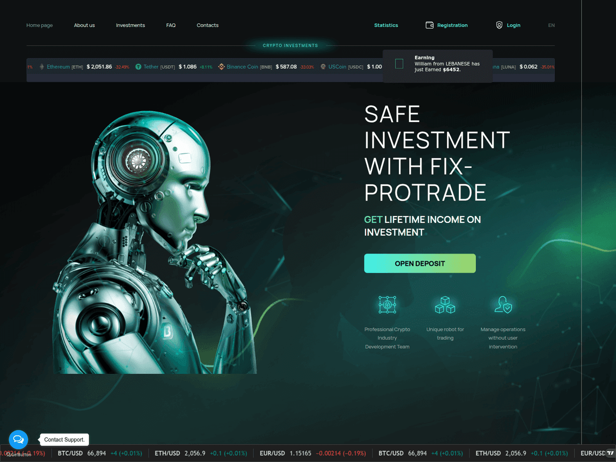Screenshot der Webseite Fixprotrade (fixprotrade.xyz)