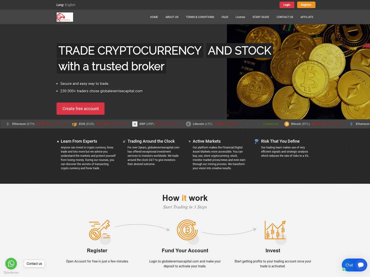 Screenshot der Webseite Globaleverrisecapital (globaleverrisecapital.com)