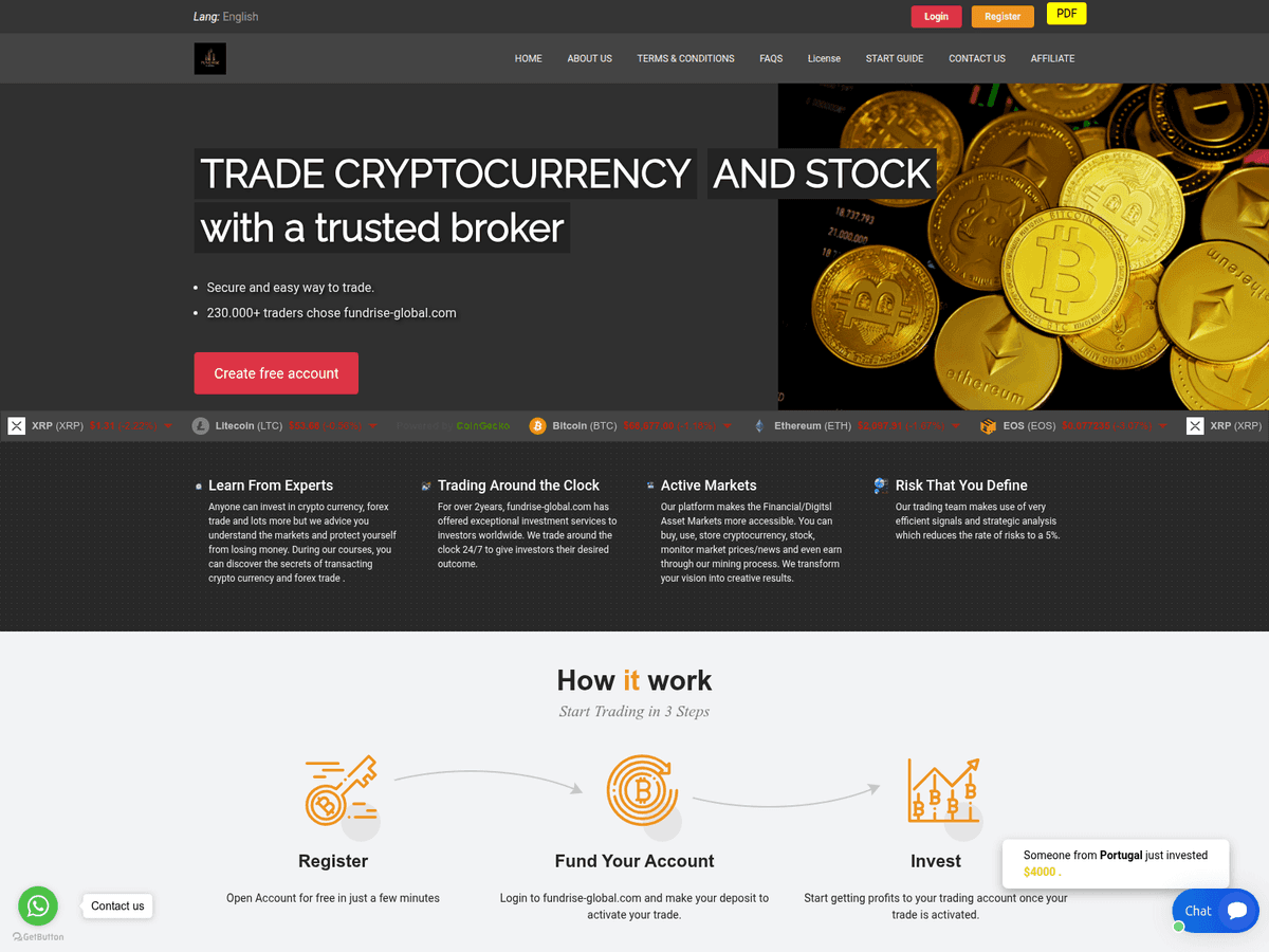 Screenshot der Webseite Fundrise Global (fundrise-global.com)