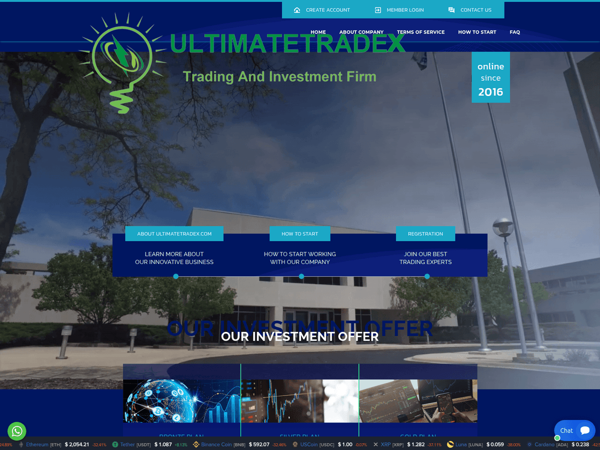 Screenshot der Webseite Ultimatetradex (ultimatetradex.com)