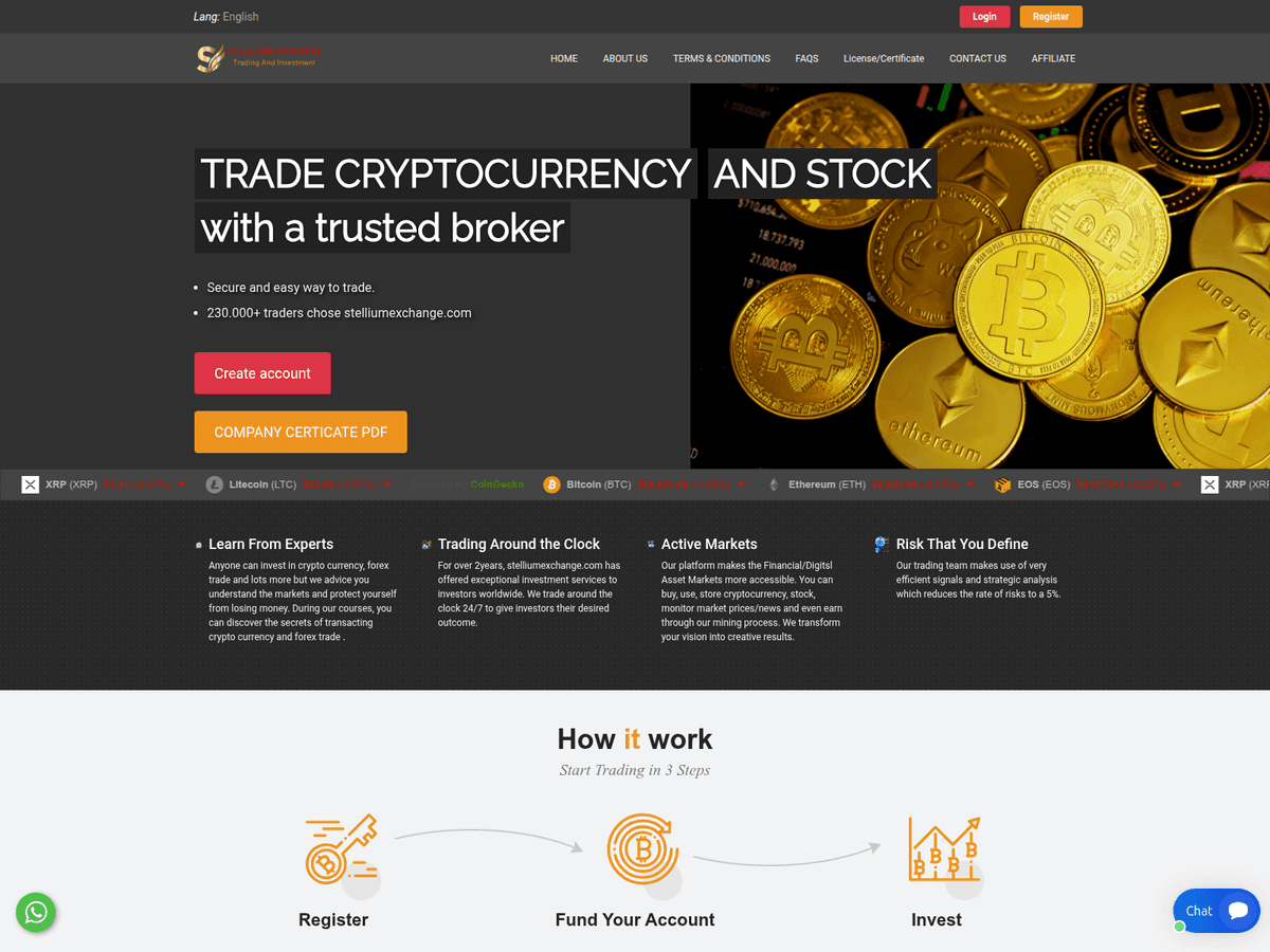 Screenshot der Webseite Stelliumexchange (stelliumexchange.com)