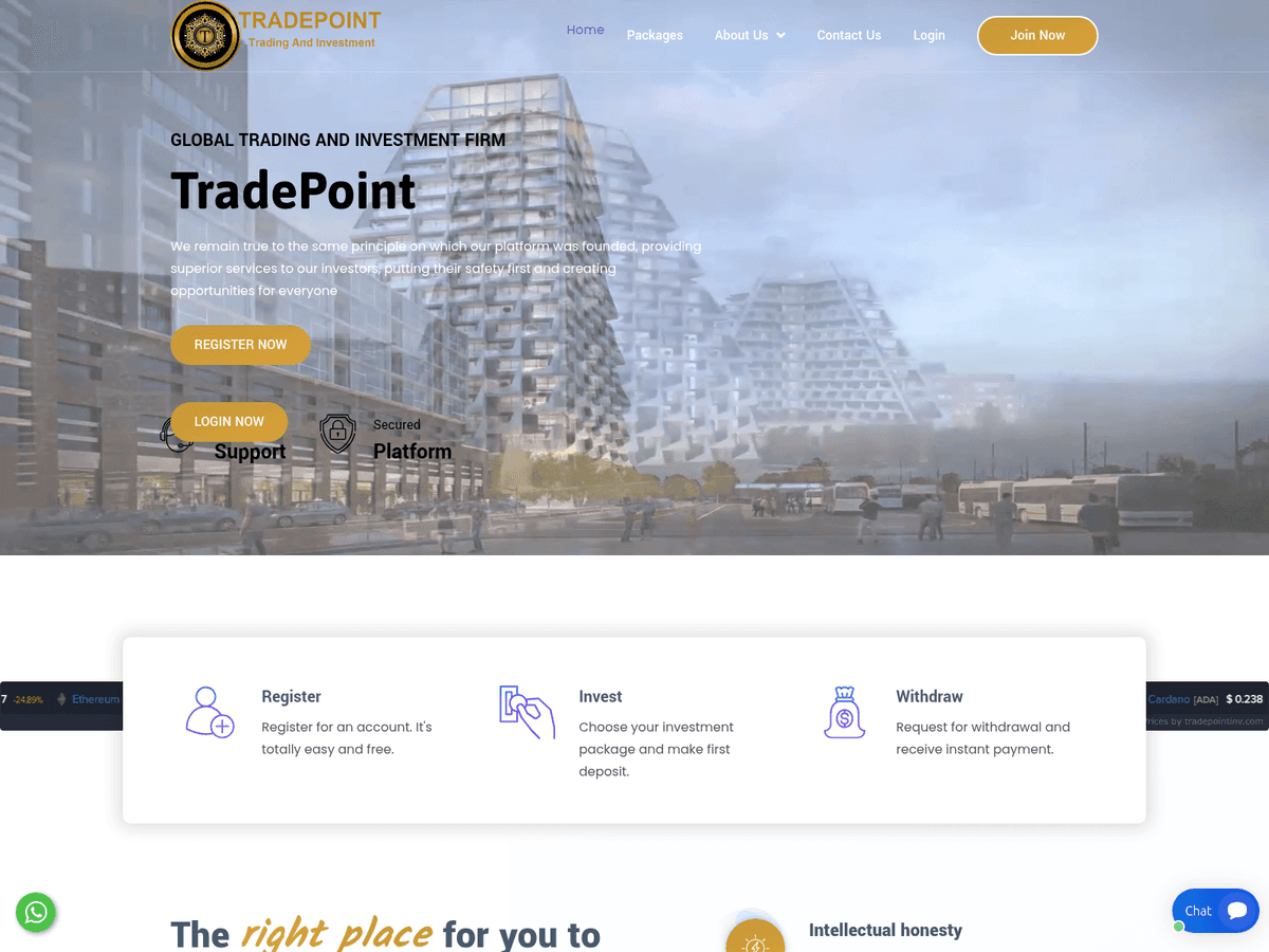 Screenshot der Webseite Tradepointinv (tradepointinv.com)